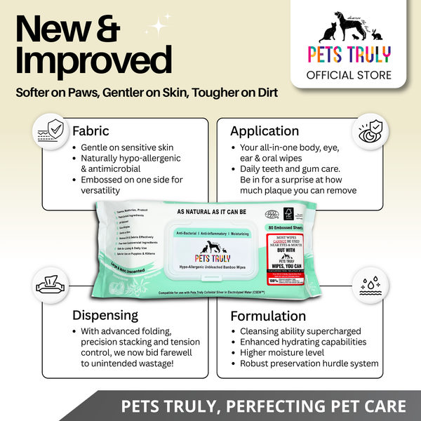 Pets Truly Hypo-Allergenic Organic Bamboo Pet Wipes [80 Sheets]
