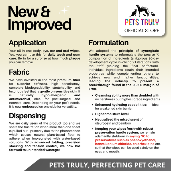 Pets Truly Hypo-Allergenic Organic Bamboo Pet Wipes [80 Sheets]