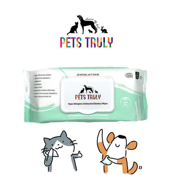 Pets Truly Hypo-Allergenic Organic Bamboo Pet Wipes [80 Sheets]