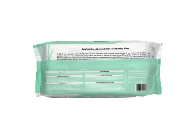 Pets Truly Hypo-Allergenic Organic Bamboo Pet Wipes [80 Sheets]